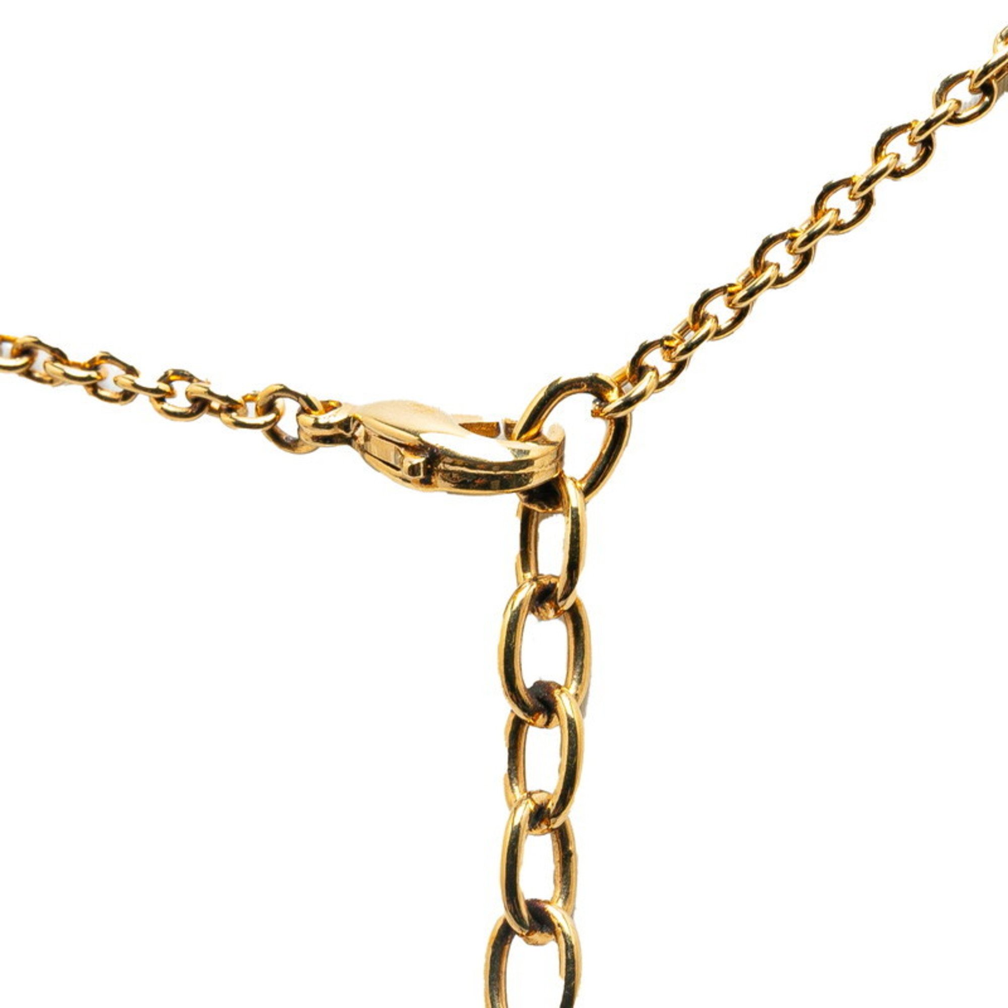 Louis Vuitton Monogram Flower Iconic Necklace M00596 Gold Plated Rhinestones Women's LOUIS VUITTON