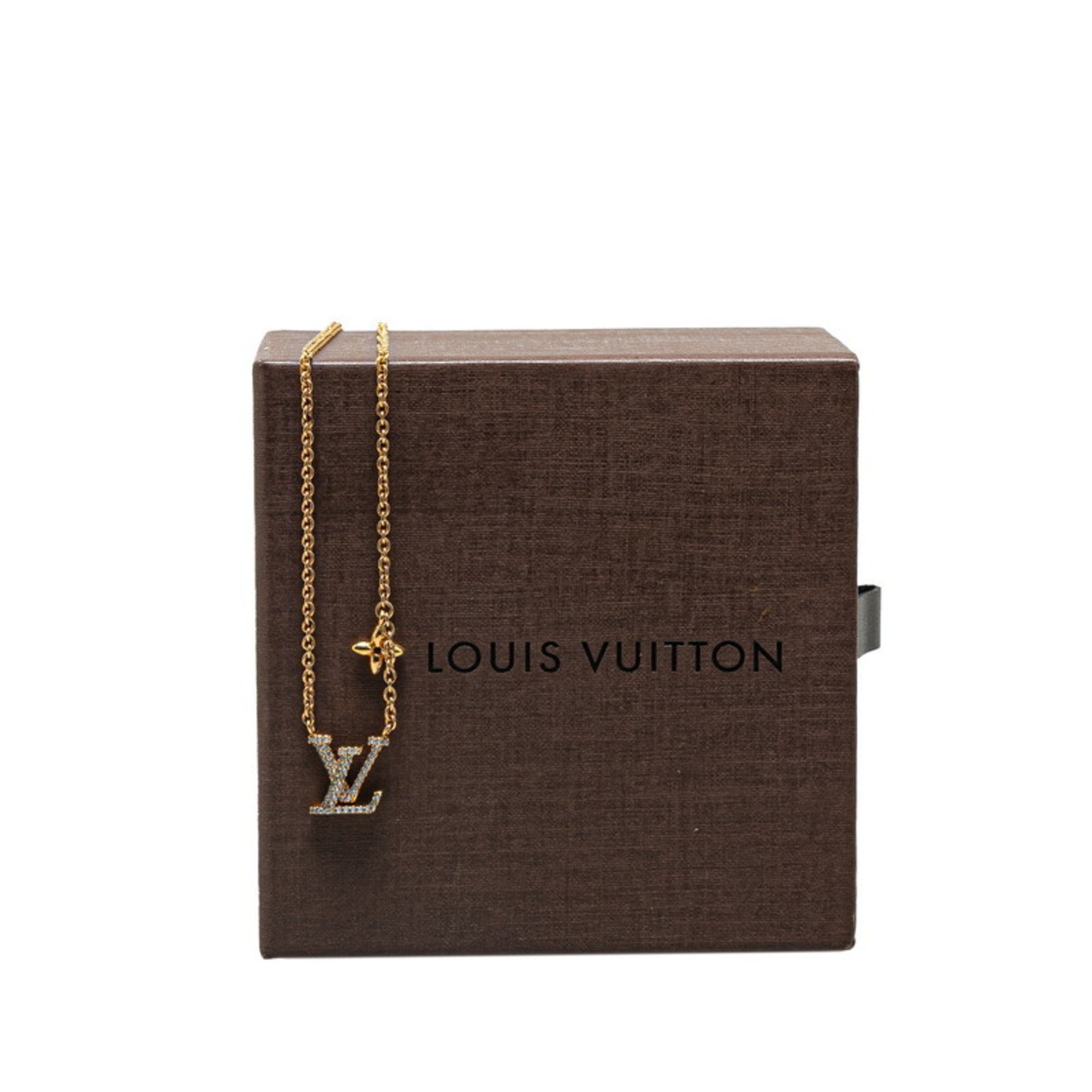 Louis Vuitton Monogram Flower Iconic Necklace M00596 Gold Plated Rhinestones Women's LOUIS VUITTON