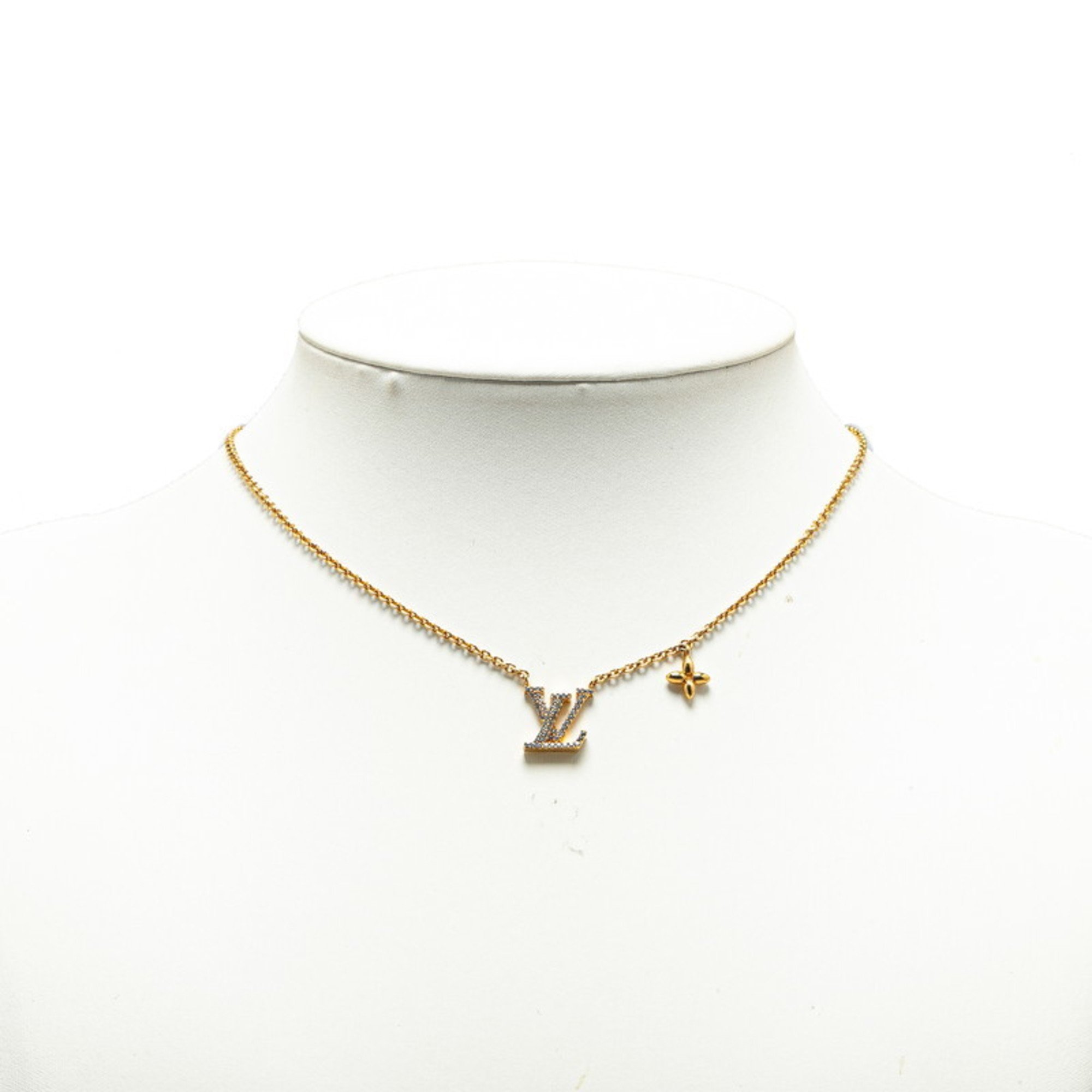 Louis Vuitton Monogram Flower Iconic Necklace M00596 Gold Plated Rhinestones Women's LOUIS VUITTON