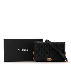 Chanel Boy Coco Mark Long Wallet Chain Black Caviar Skin Women's CHANEL