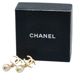 Chanel Coco Mark Teardrop Swing Earrings Gold Faux Pearl Plated Women's CHANEL