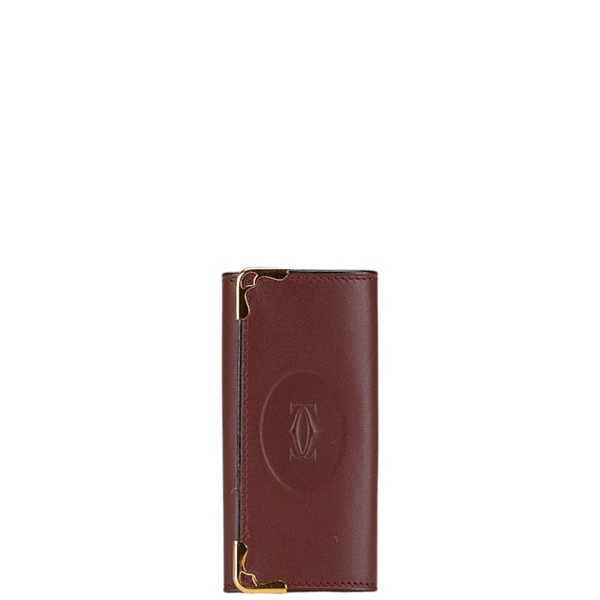 Cartier Must Line 4-ring key case, wine red, Bordeaux, leather, for women, CARTIER