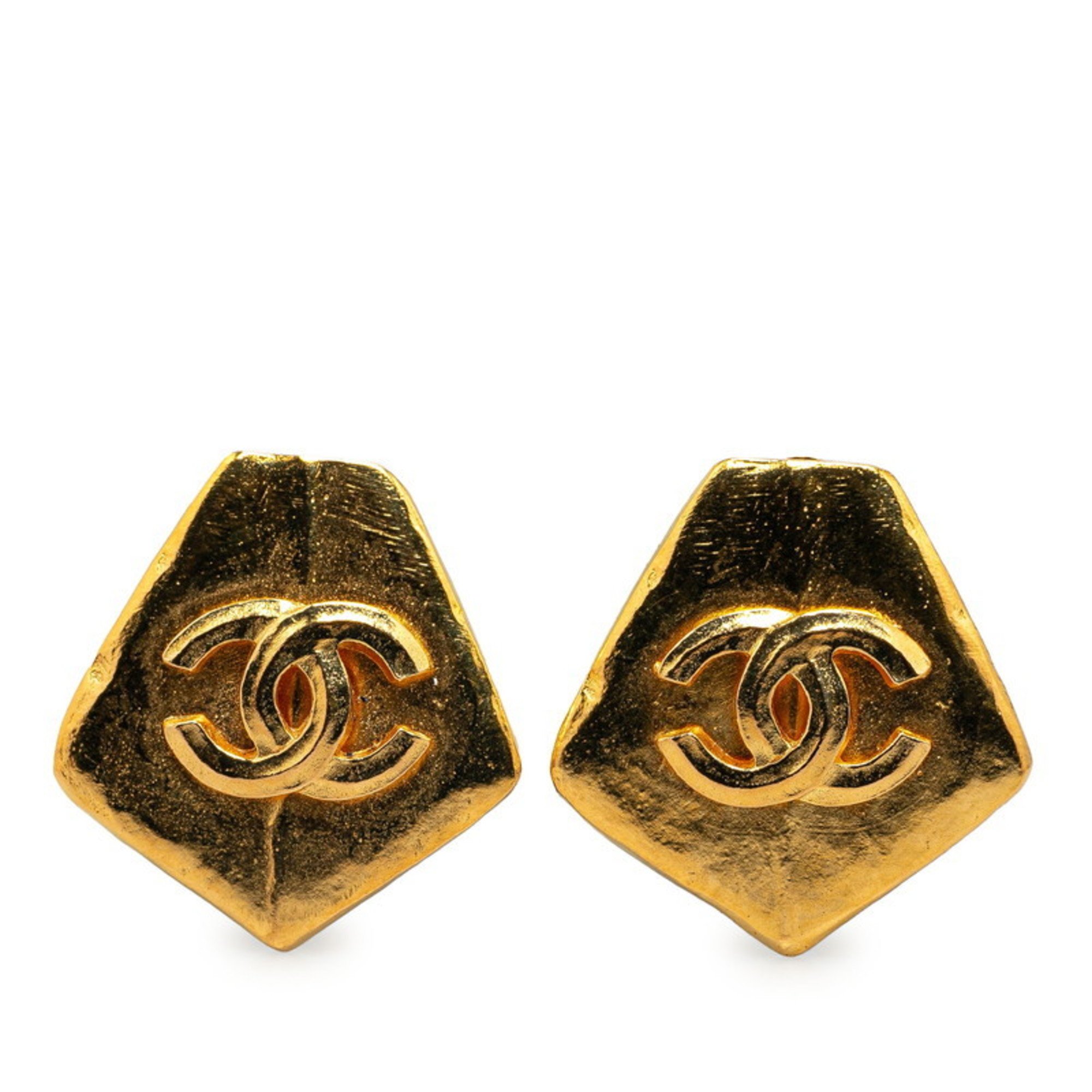 Chanel Coco Mark Home Base Motif Earrings Gold Plated Women's CHANEL