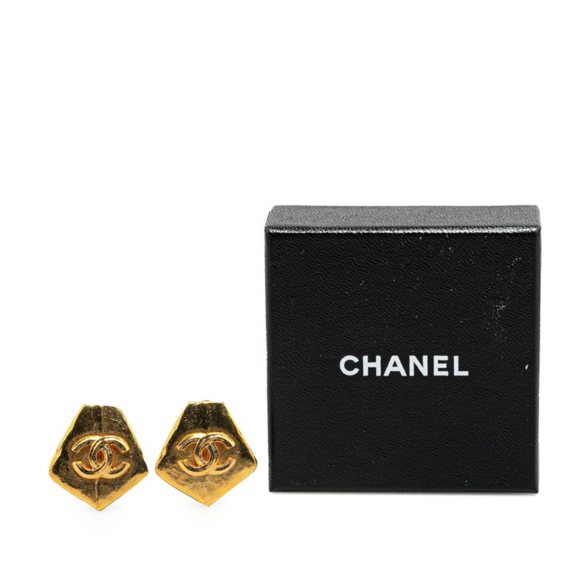 Chanel Coco Mark Home Base Motif Earrings Gold Plated Women's CHANEL