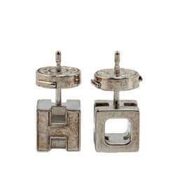 Hermes Cage de H Cube Earrings Silver White Metal Women's HERMES