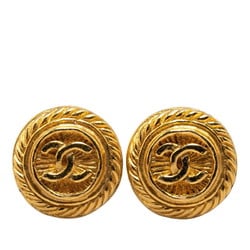 Chanel Coco Mark Round Earrings Gold Plated Women's CHANEL