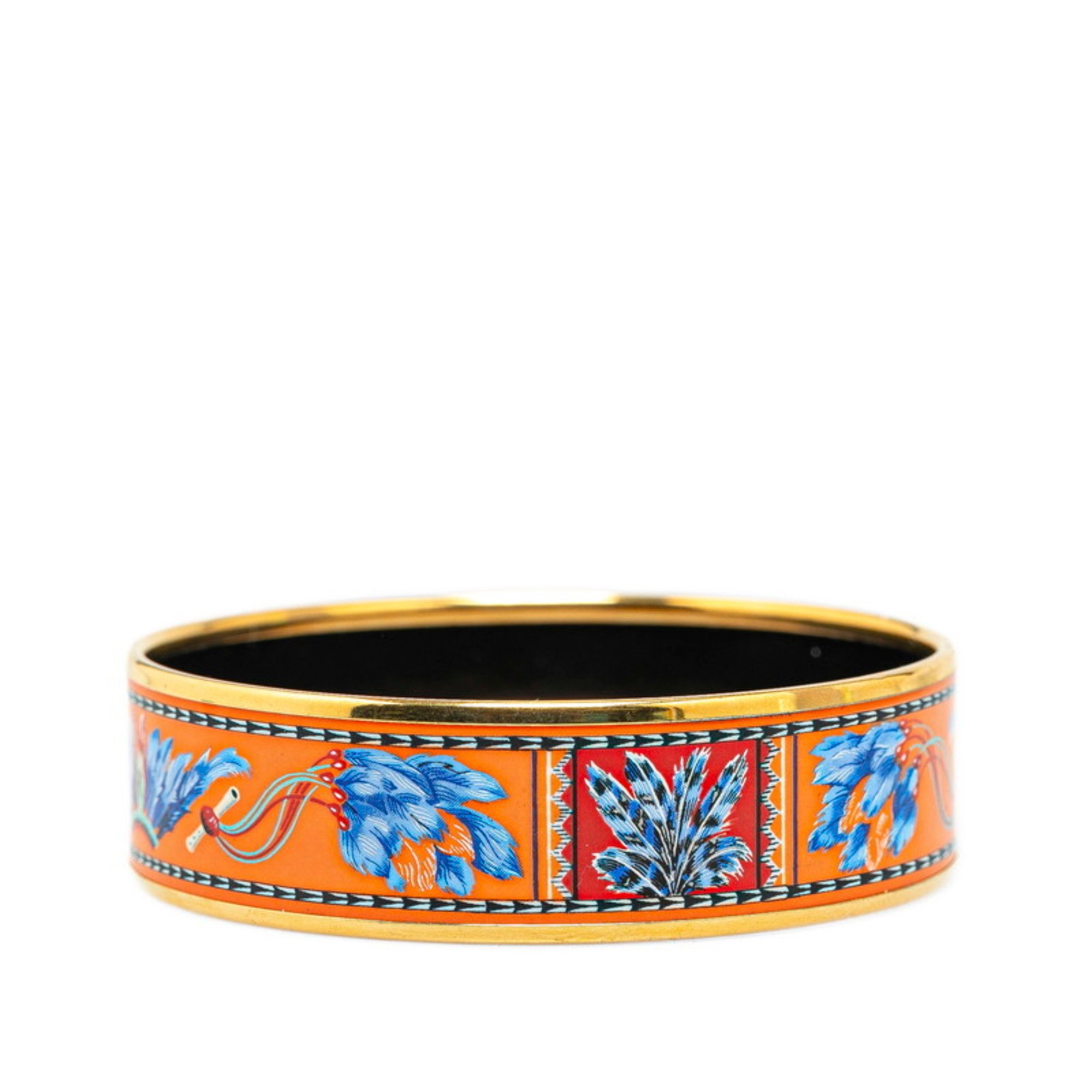 Hermes enamel bangle GM feather cloisonne orange gold multicolor plated women's HERMES