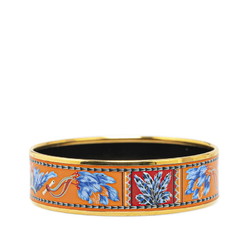 Hermes enamel bangle GM feather cloisonne orange gold multicolor plated women's HERMES