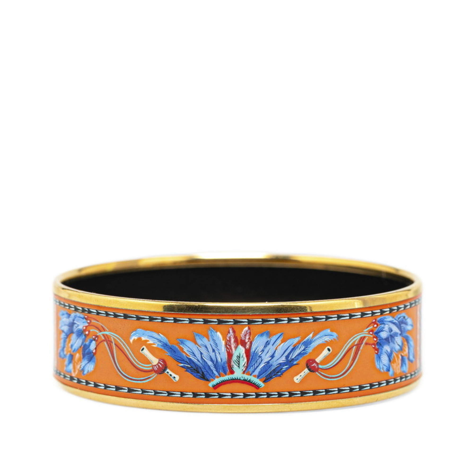 Hermes enamel bangle GM feather cloisonne orange gold multicolor plated women's HERMES