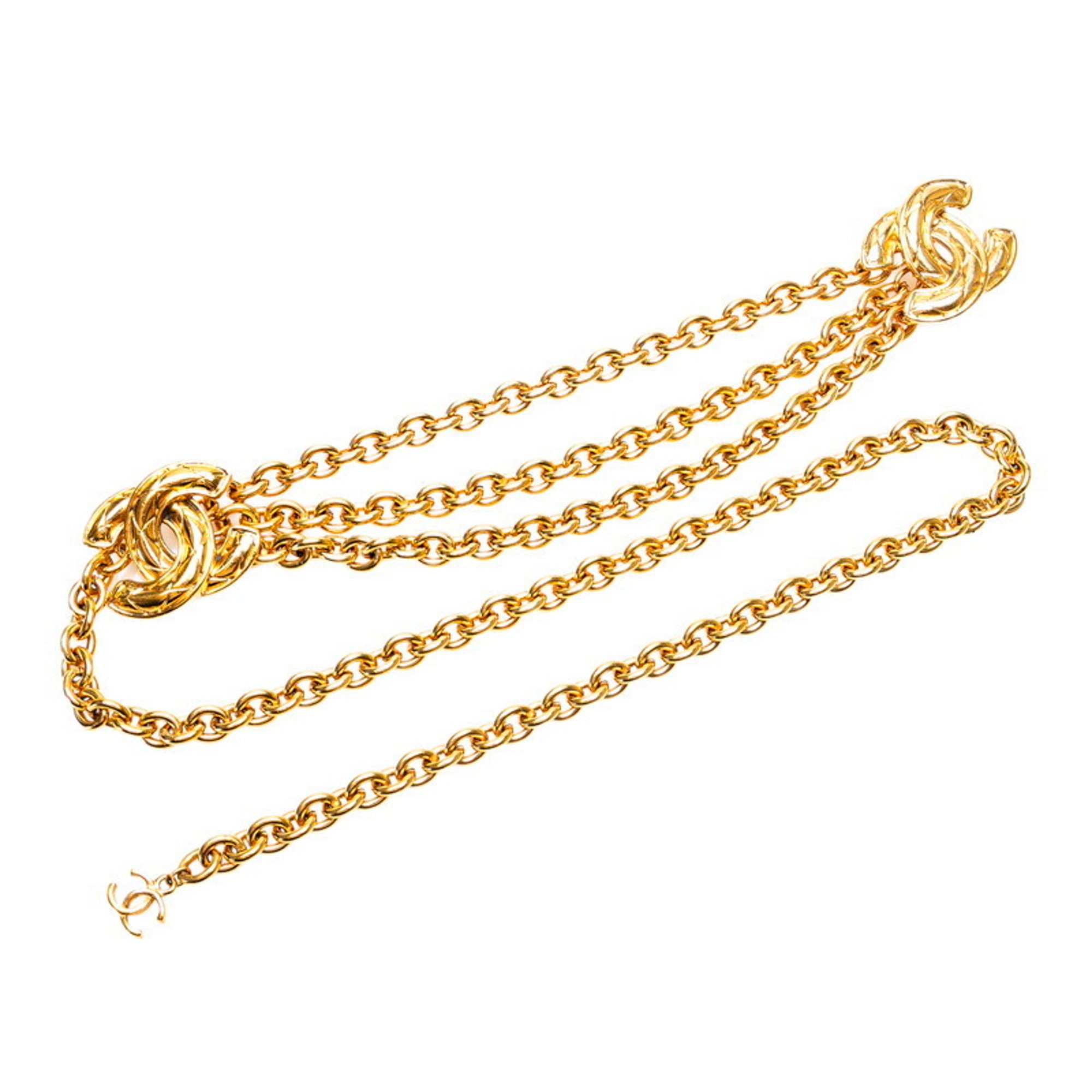 Chanel Matelasse Coco Mark 3-strand chain belt, gold plated, for women, CHANEL