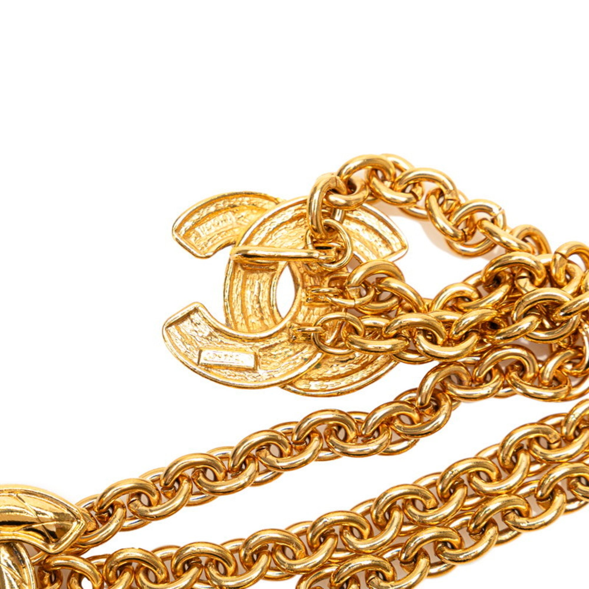 Chanel Matelasse Coco Mark 3-strand chain belt, gold plated, for women, CHANEL