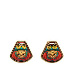 Hermes enamel lion cloisonné earrings gold red multicolor plated women's HERMES