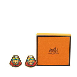 Hermes enamel lion cloisonné earrings gold red multicolor plated women's HERMES