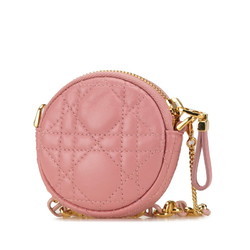 Christian Dior Dior Cannage Chain Shoulder Bag Pouch Pink Leather Women's