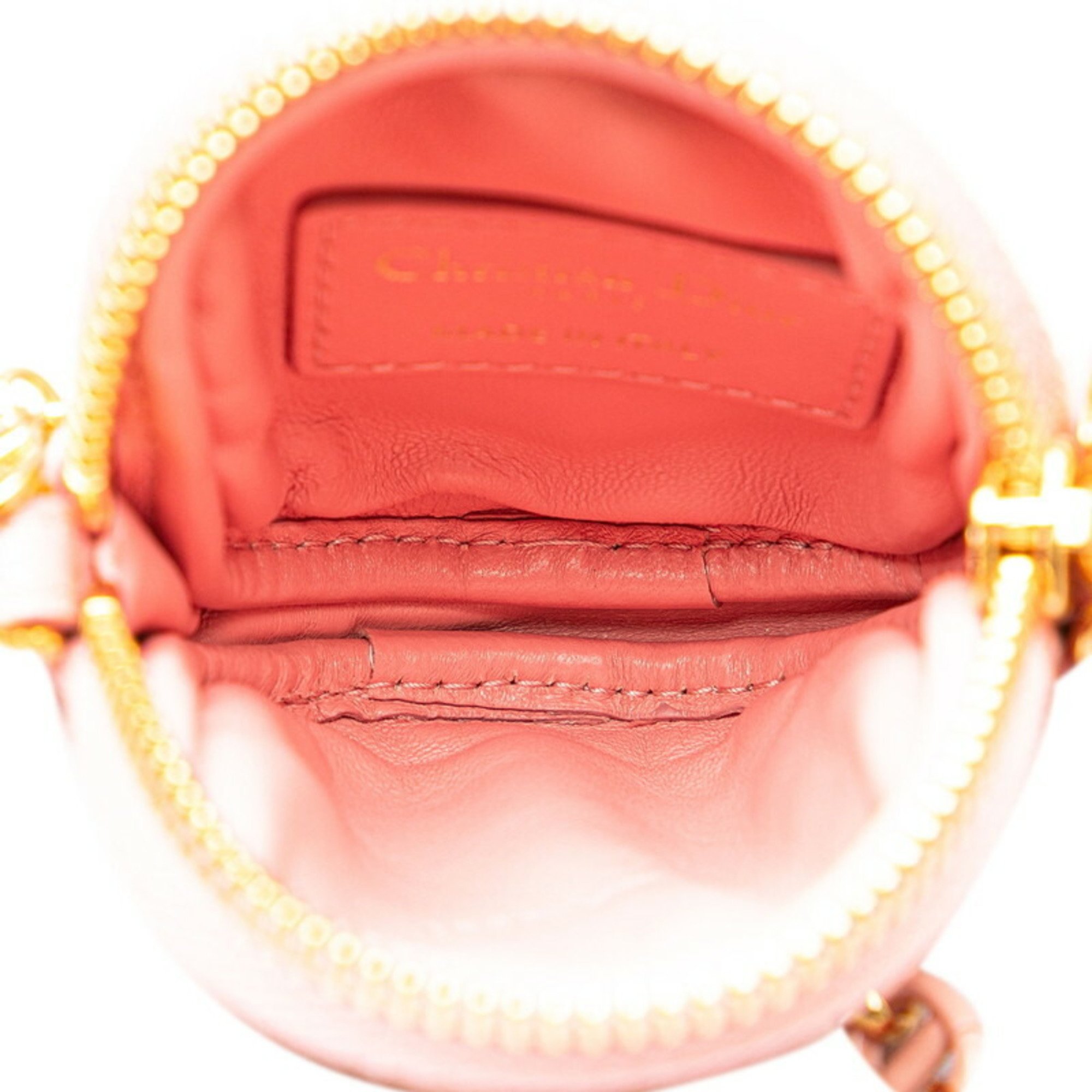 Christian Dior Dior Cannage Chain Shoulder Bag Pouch Pink Leather Women's