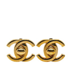 Chanel Coco Mark Turnlock Earrings Gold Plated Women's CHANEL