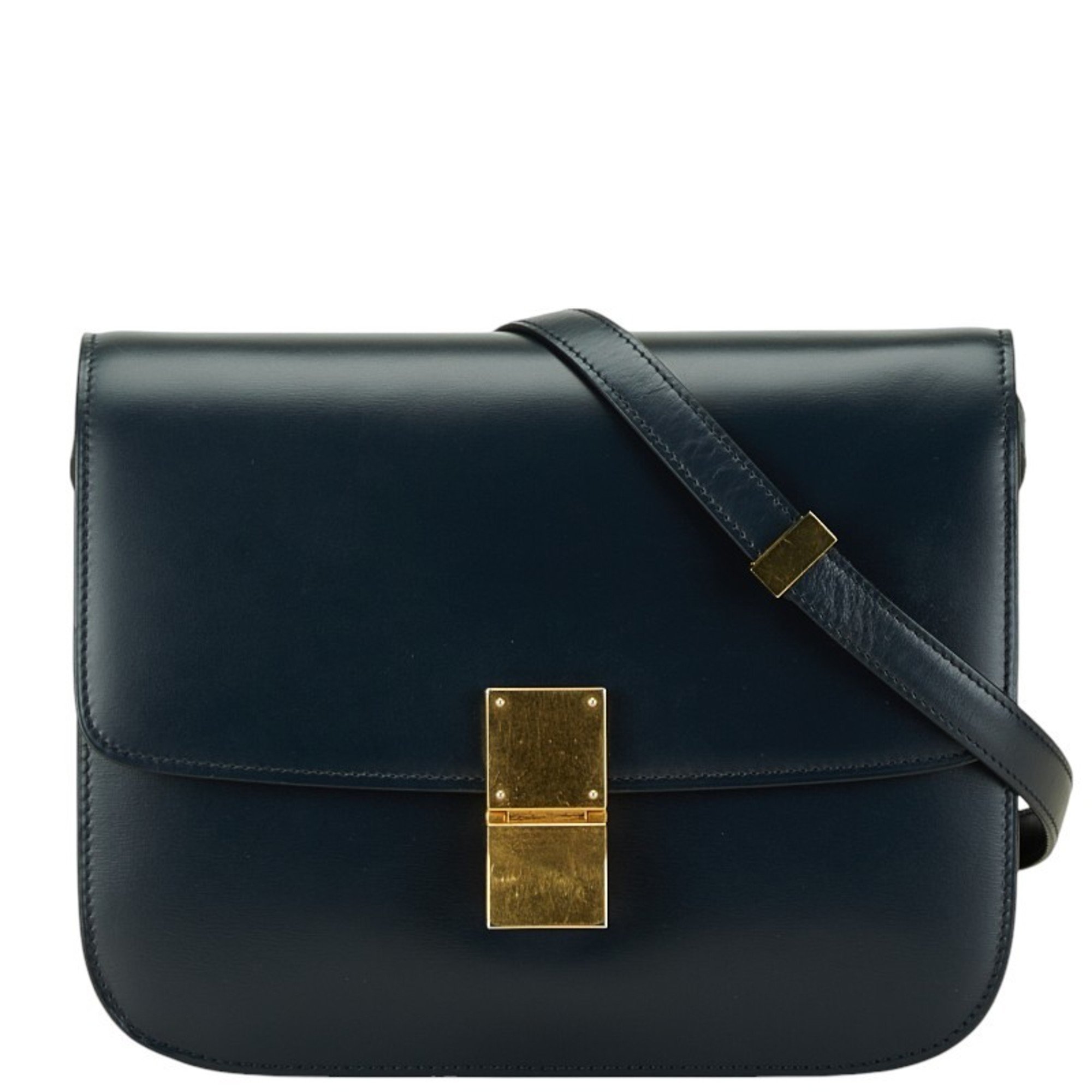 CELINE Classic Box Medium Shoulder Bag 164173 Navy Leather Women's