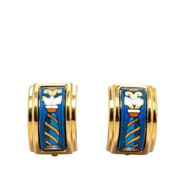 Hermes enamel cloisonné earrings gold blue multi-color plated women's HERMES