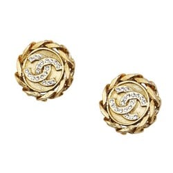 Chanel Coco Mark Earrings Gold Plated Rhinestones Women's CHANEL