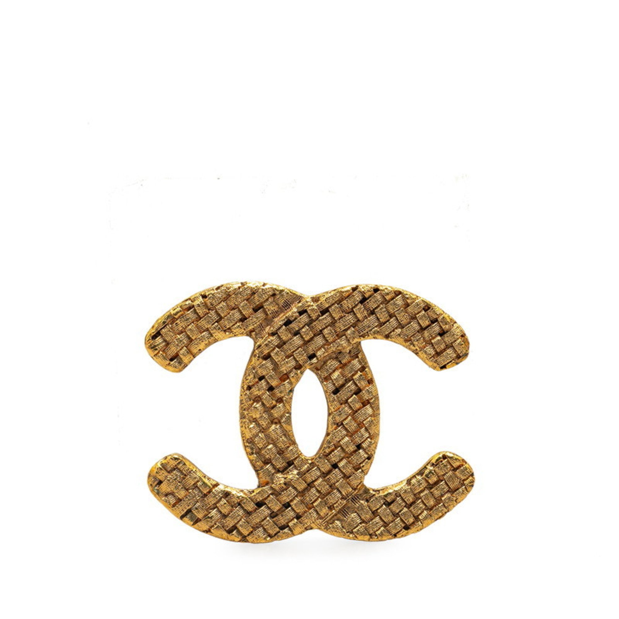 Chanel Coco Mark Quilted Brooch Gold Plated Women's CHANEL