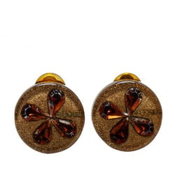 Chanel Clover Motif Earrings Brown Plastic Plated Women's CHANEL