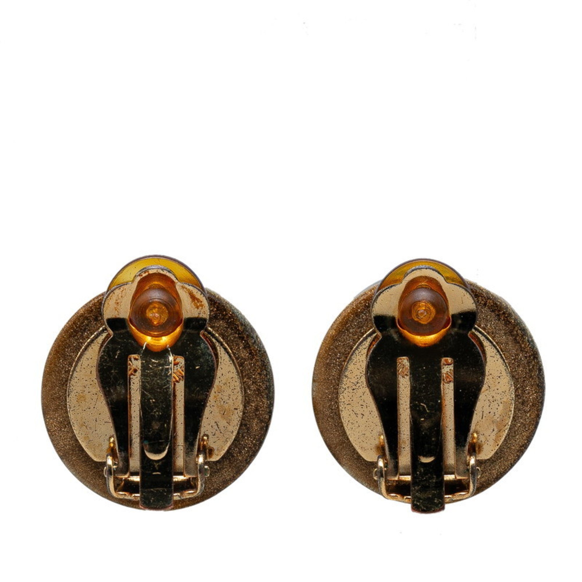 Chanel Clover Motif Earrings Brown Plastic Plated Women's CHANEL