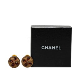 Chanel Clover Motif Earrings Brown Plastic Plated Women's CHANEL