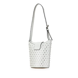 Salvatore Ferragamo Gancini Trifoglio Rhinestone Shoulder Bag DH-21 1194 White Leather Women's