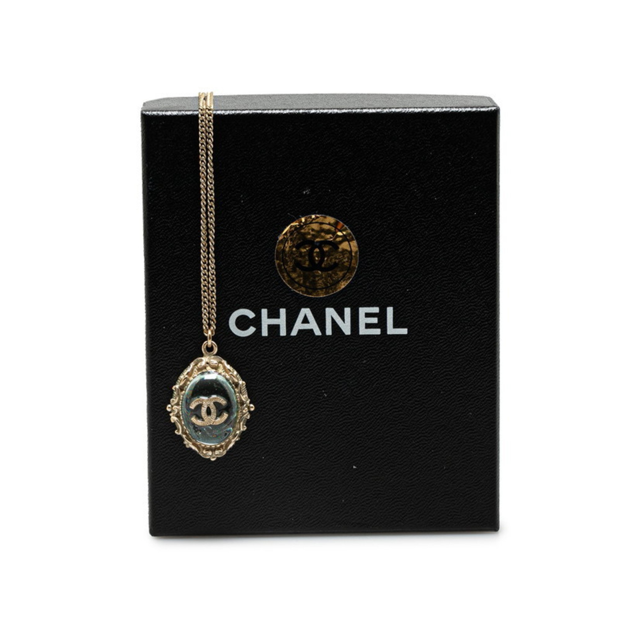 Chanel Coco Mark Chain Necklace Silver Light Blue Metal Opal Women's CHANEL