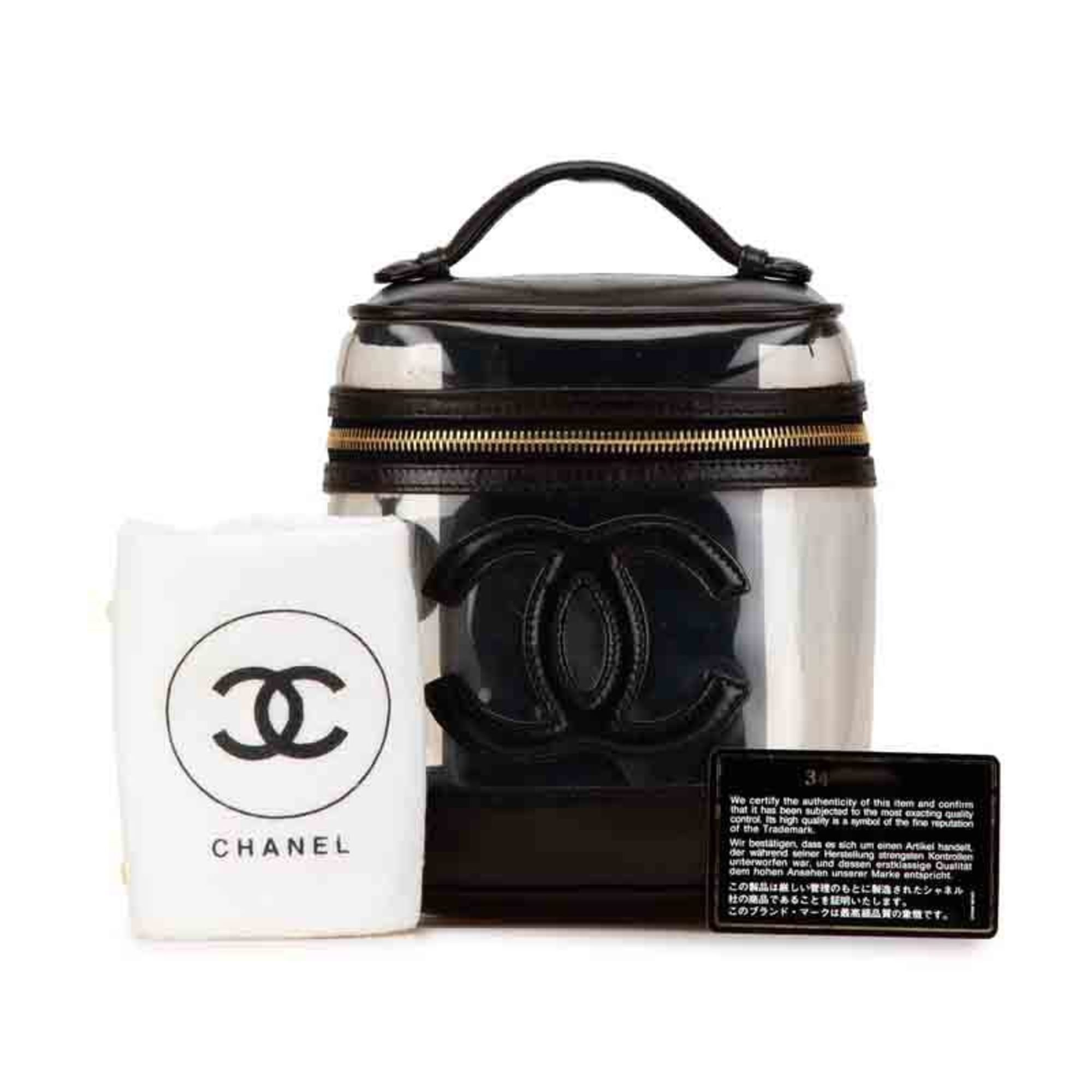 Chanel Coco Mark Handbag Vanity Bag Black Clear Color Vinyl Leather Women's CHANEL