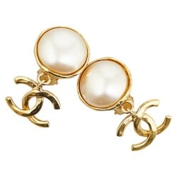 Chanel Coco Mark Swing Earrings Gold Faux Pearl Plated Women's CHANEL