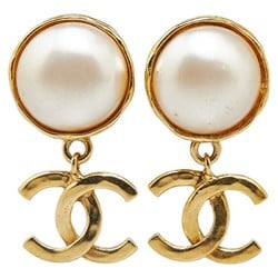 Chanel Coco Mark Swing Earrings Gold Faux Pearl Plated Women's CHANEL