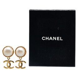 Chanel Coco Mark Swing Earrings Gold Faux Pearl Plated Women's CHANEL