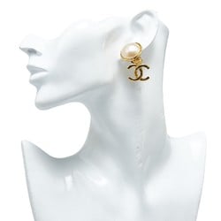 Chanel Coco Mark Swing Earrings Gold Faux Pearl Plated Women's CHANEL