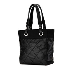 CHANEL Wild Stitch Paris Biarritz PM Tote Bag A34208 Black PVC Canvas Women's