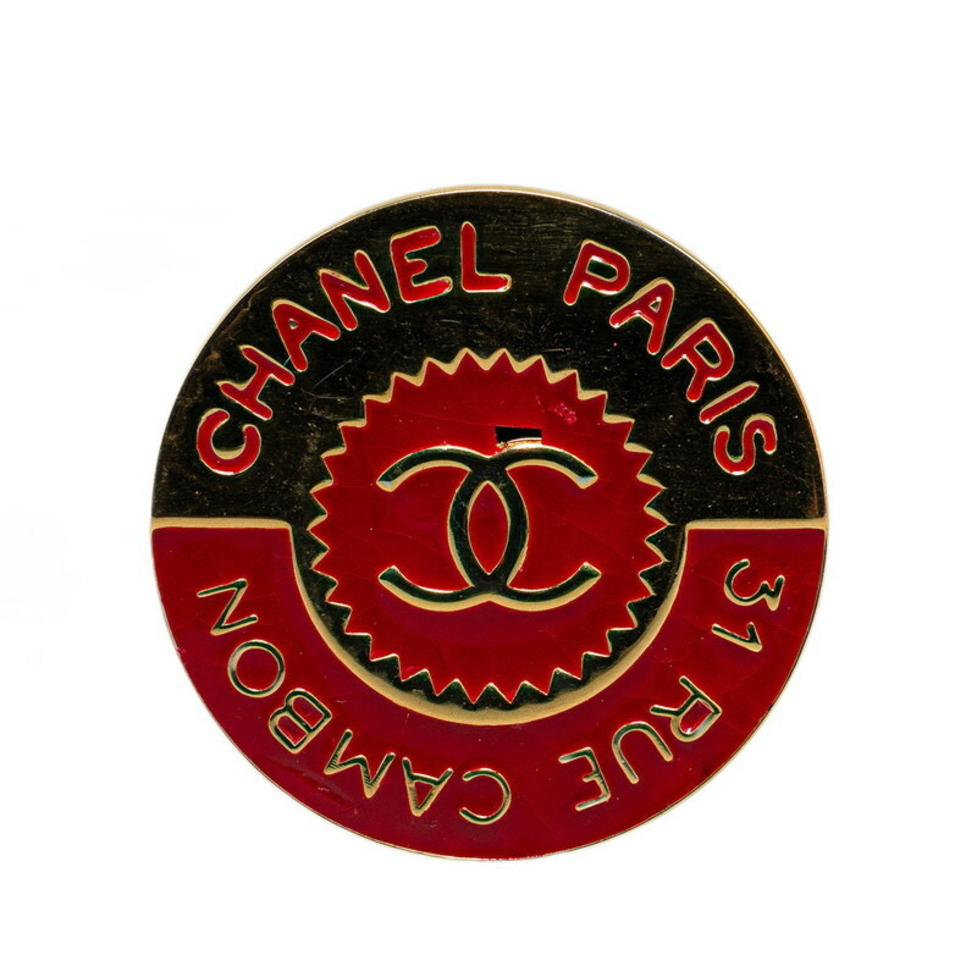 CHANEL COCO MARK 31 RUE CAMBON Cambon Brooch Gold Red Bicolor Plated Women's