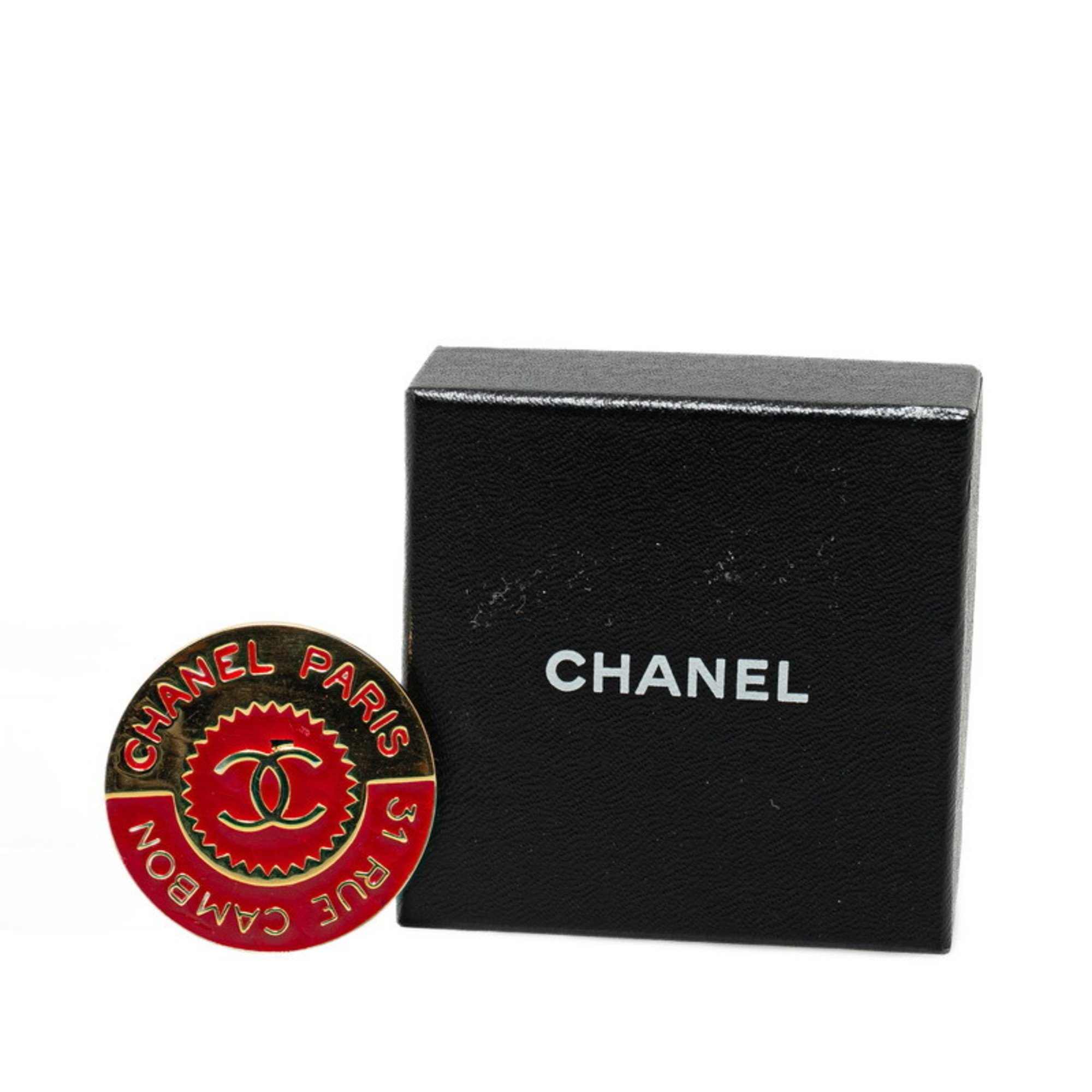 CHANEL COCO MARK 31 RUE CAMBON Cambon Brooch Gold Red Bicolor Plated Women's