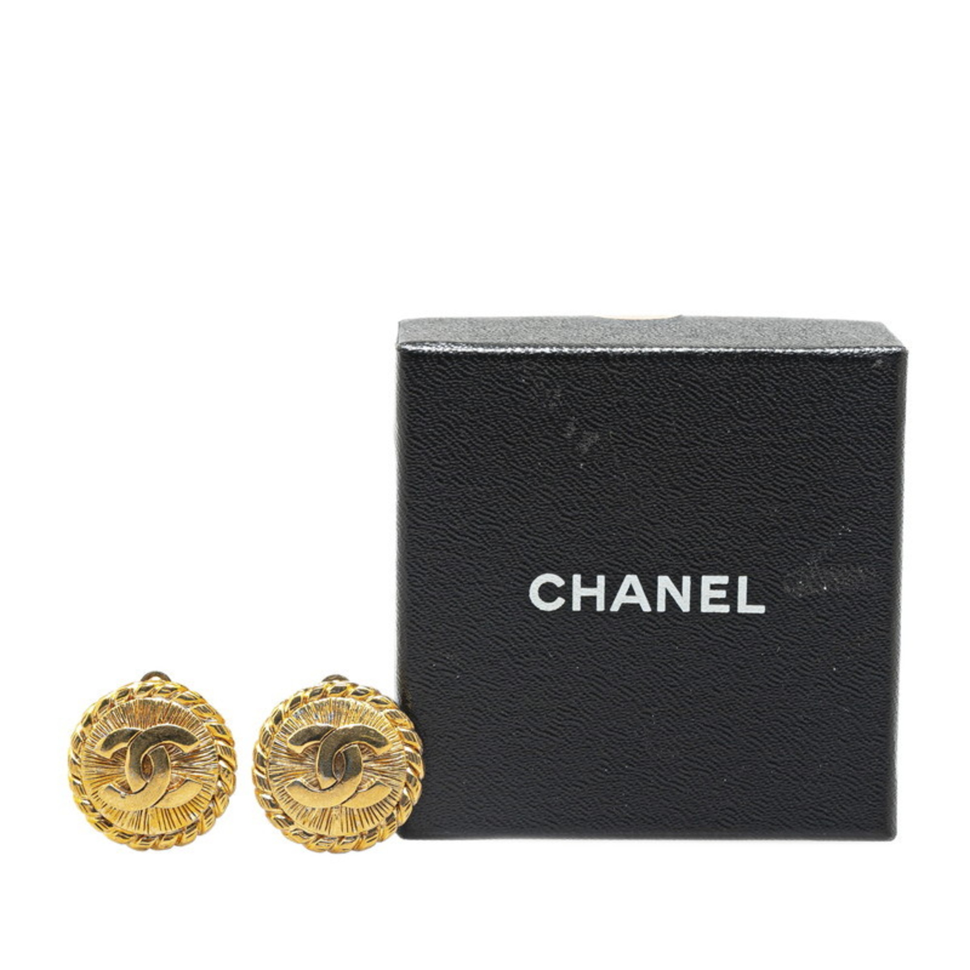 Chanel Coco Mark Windmill Motif Earrings Gold Plated Women's CHANEL