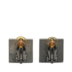 Chanel Coco Mark Square Earrings Gunmetal Silver Metal Rhinestones Women's CHANEL