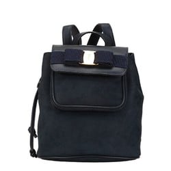 Salvatore Ferragamo Vara Ribbon Nubuck Backpack AQ-216254 Navy Suede Leather Women's