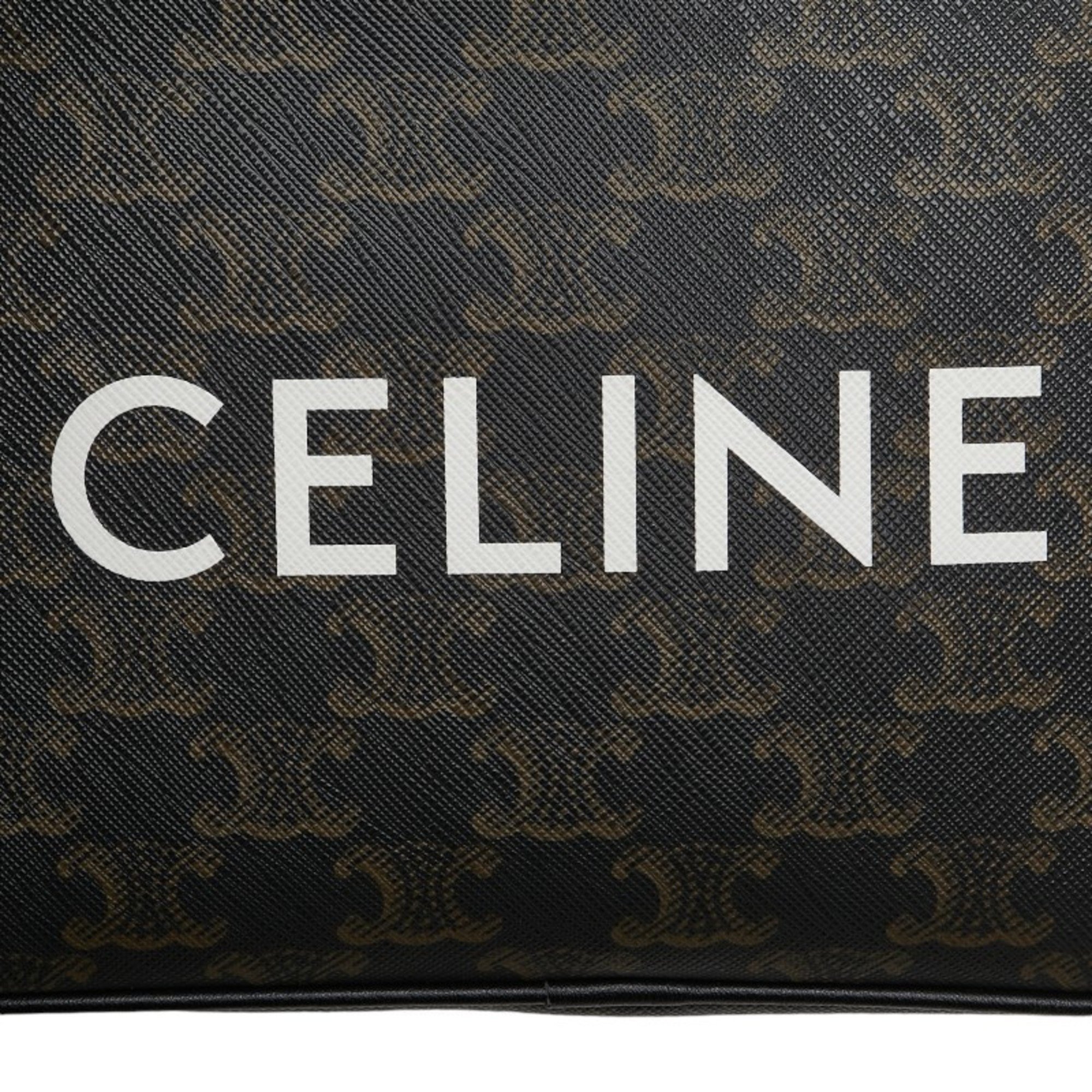 Celine Triomphe Square Shoulder Bag Black Brown PVC Leather Women's CELINE