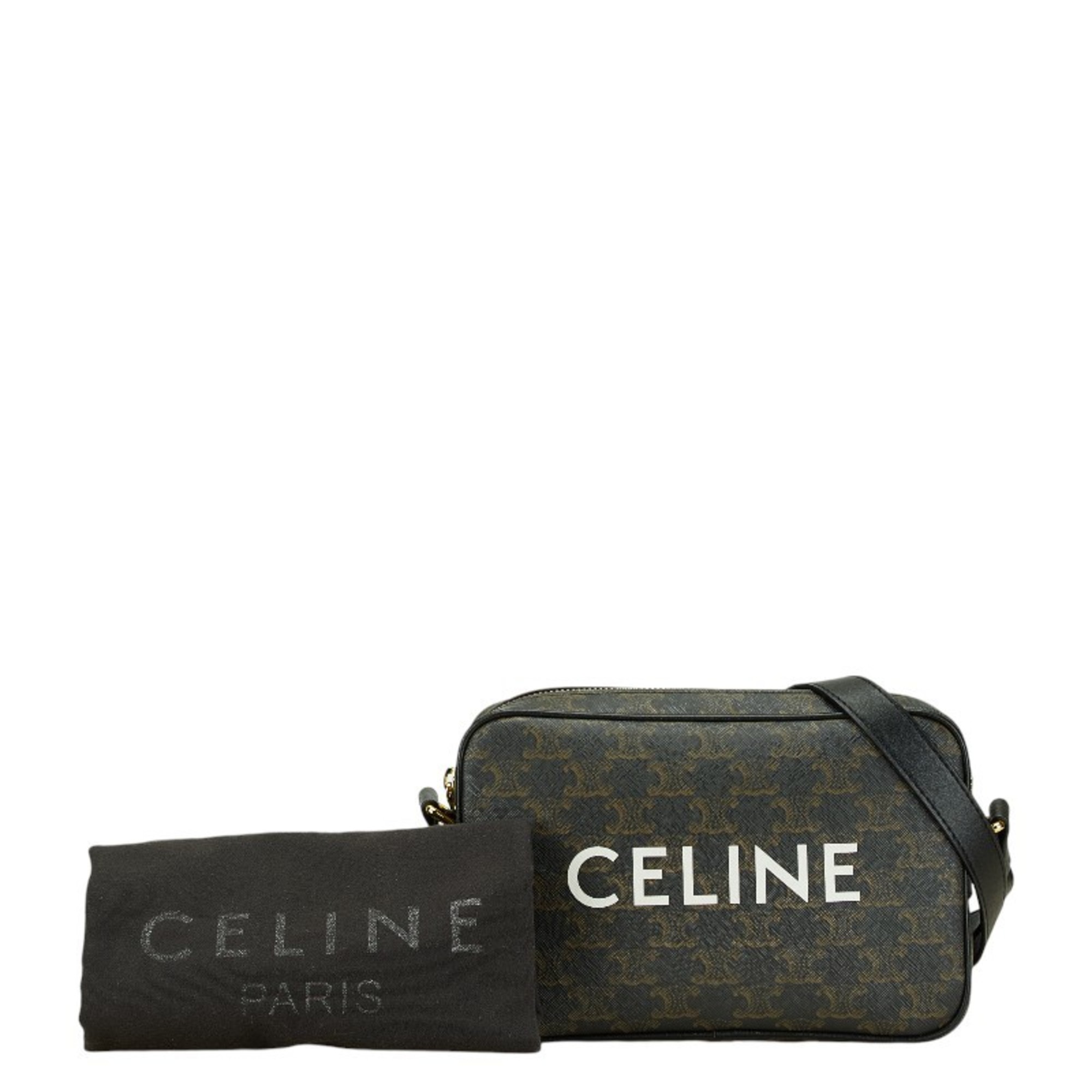 Celine Triomphe Square Shoulder Bag Black Brown PVC Leather Women's CELINE