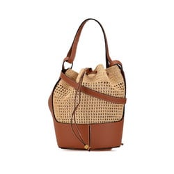 LOEWE Anagram Balloon Bag Handbag Shoulder Beige Brown Raffia Leather Women's