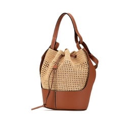 LOEWE Anagram Balloon Bag Handbag Shoulder Beige Brown Raffia Leather Women's