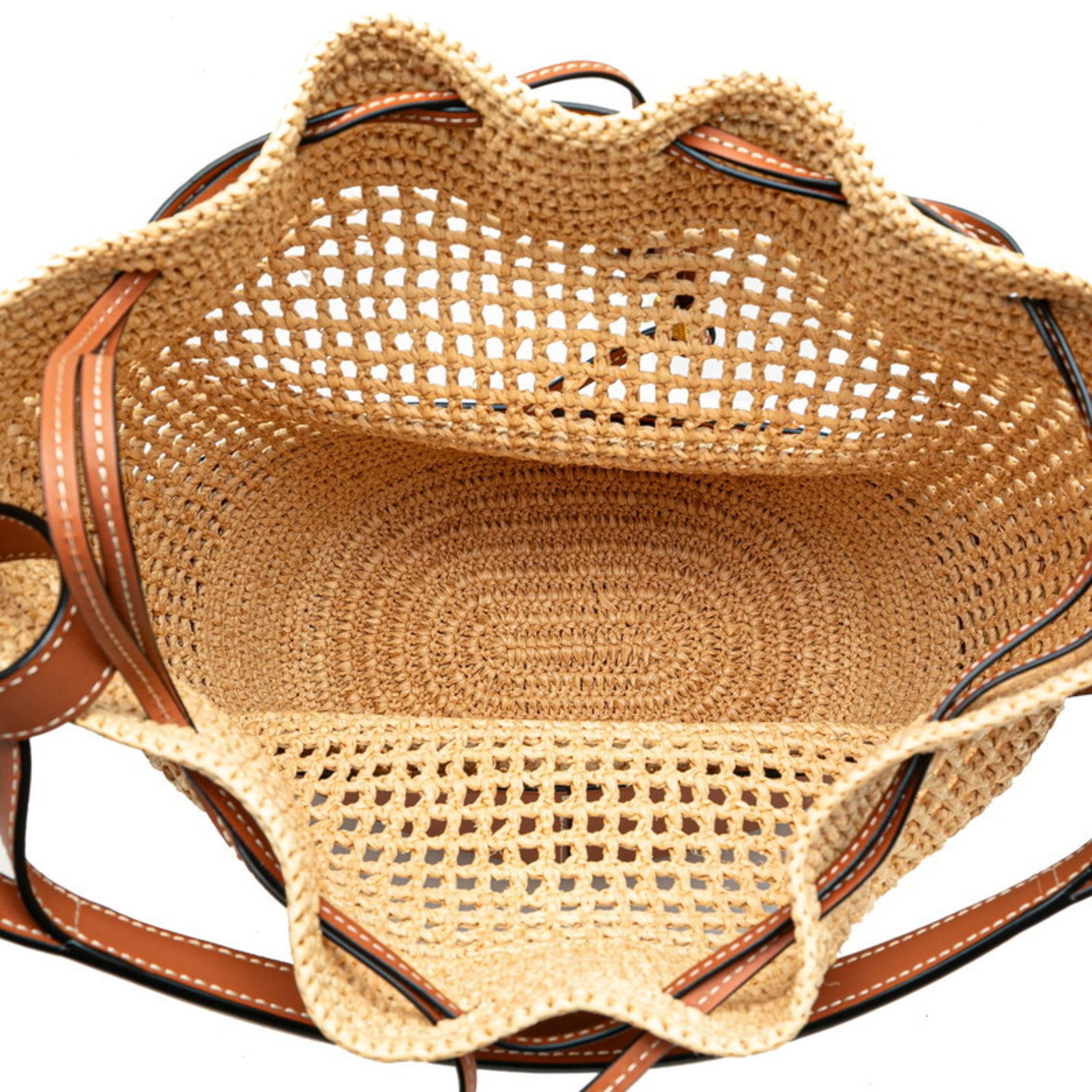 LOEWE Anagram Balloon Bag Handbag Shoulder Beige Brown Raffia Leather Women's