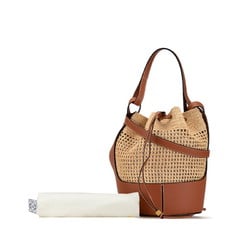 LOEWE Anagram Balloon Bag Handbag Shoulder Beige Brown Raffia Leather Women's