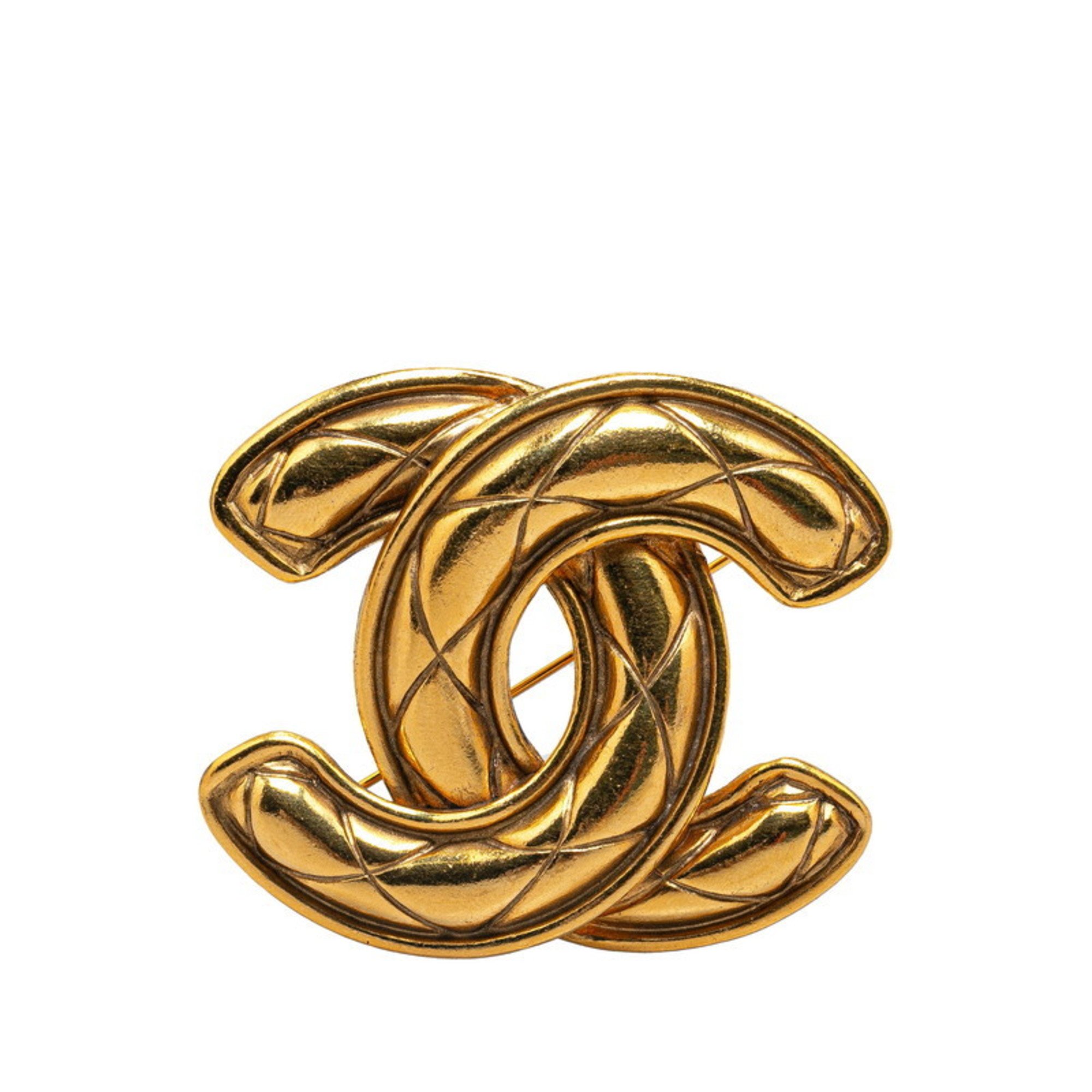 Chanel Coco Mark Matelasse Brooch Gold Plated Women's CHANEL