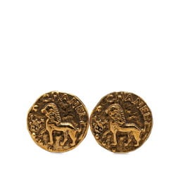 Chanel Coco Mark Lion Motif Earrings Gold Plated Women's CHANEL