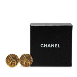 Chanel Coco Mark Lion Motif Earrings Gold Plated Women's CHANEL