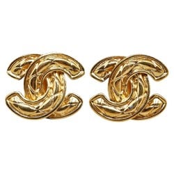 Chanel Coco Mark Matelasse Earrings Gold Plated Women's CHANEL